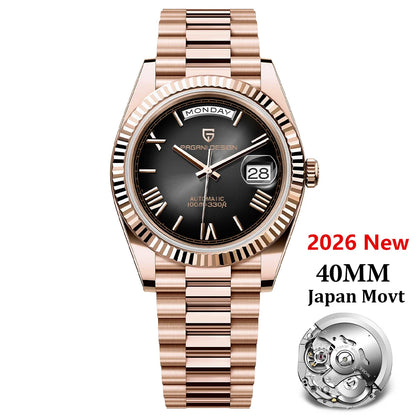 PAGANI DESIGN 2026 New Rose Gold Blue DD40 Luxury Automatic Watch Men Mechanical Wristwatch Mens Sapphire glass Waterproof Watch