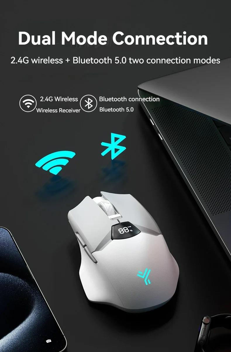 Bezprzewodowa mysz Bluetooth 2.4G z wyświetlaczem, akumulatorem 600mAh o dużej pojemności i cichymi przyciskami do gamingu oraz pracy biurowej