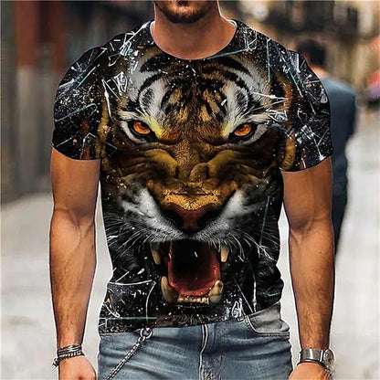 Fashionable Men's Round-neck Short-sleeved T-shirt 3D Printed Wolf T-shirt Men's Casual Sports Short-sleeved Street Top
