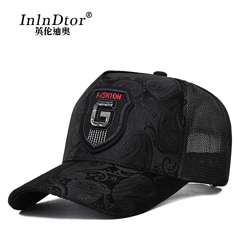 Casquette de baseball haute de mode brodée pour homme, imprimé noix de cajou, casquette décontractée d'extérieur, bordure sur le devant, toutes saisons