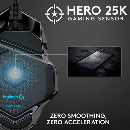 Logitech G502 HERO vysoce výkonná drátová herní myš, senzor HERO 25K, 25,600 DPI, RGB, nastavitelné závaží, 11 tlačítek, myš pro PC/Mac