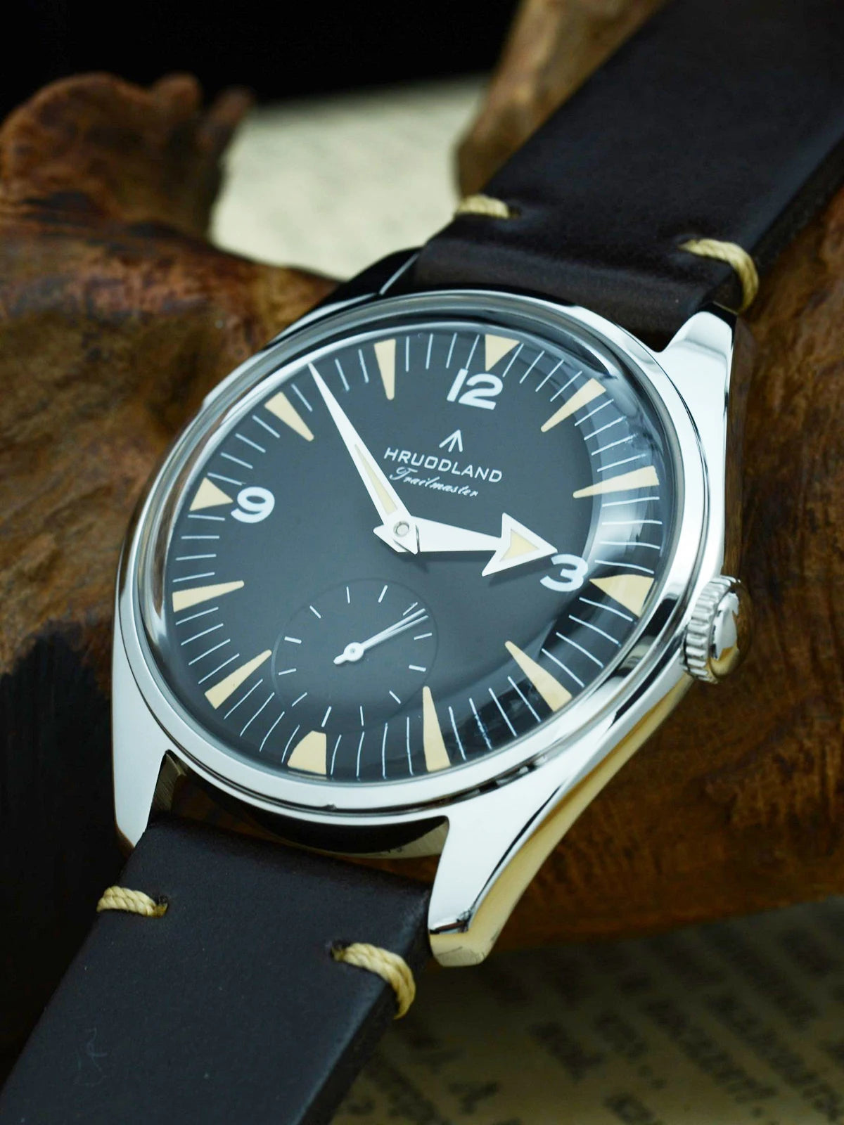 Hruodland F033 Retro Classi Quarrz Men's Watches VD78 Movement Stainless Steel Black Brown Leather Strap Wristwatches