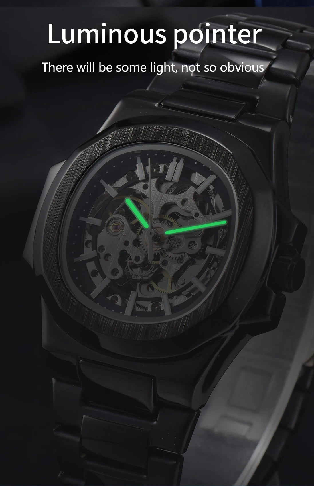LONGLUX HOT SALE automatic mechanical men watch wholesale no logo waterproof skeleton business  stainless steel gift watch