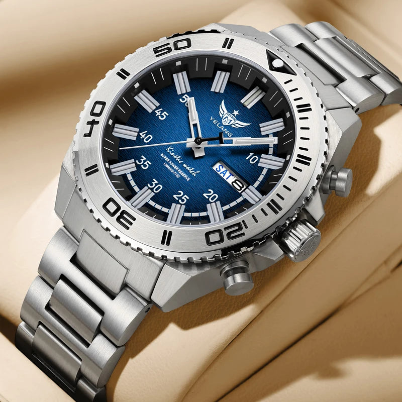 Yelang Watches V1035 44mm Men Diving Watch Human Kinetic Energy Watch 100m Waterproof Watches luminous Japan PX83 Sapphire