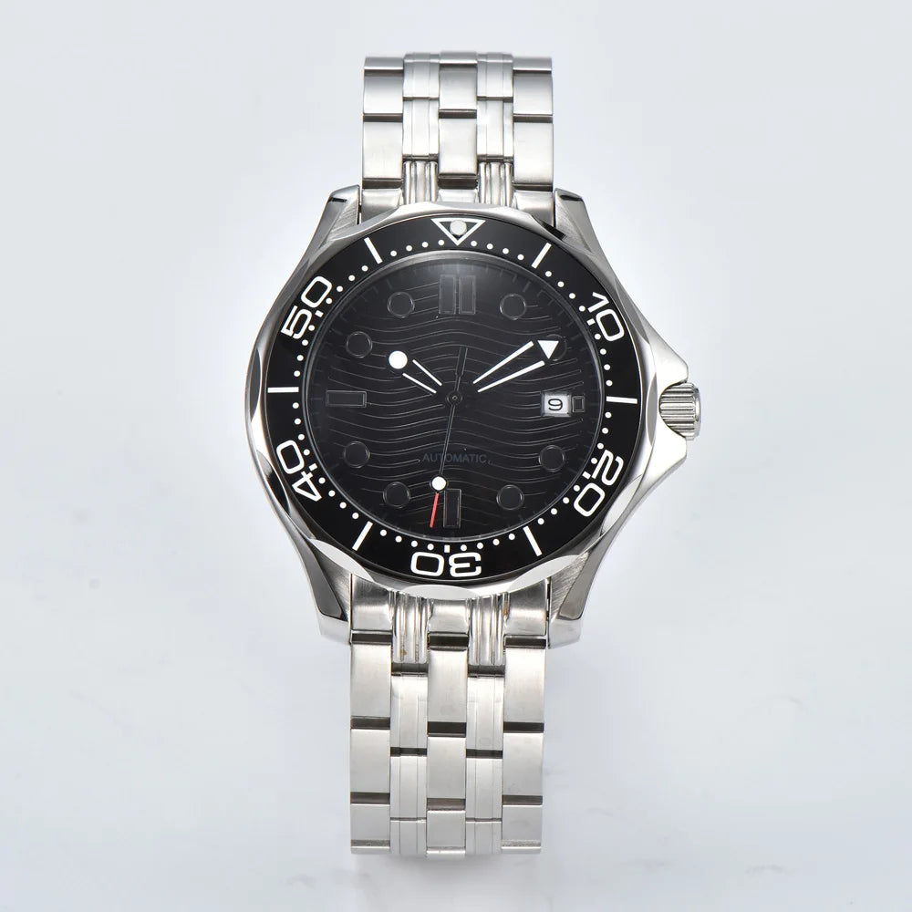 Parnsrpe Nouvelle montre de plongée automatique Miyota 8215 pour homme, sport de luxe, cadran vert, luminescent, verre saphir, date, étanche, bus