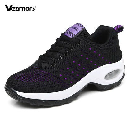 Adidași ușori de damă, la modă, pentru alergare, pantofi sport pentru activități în aer liber, pantofi de alergare confortabili din plasă respirabilă, cu pernă de aer și șireturi