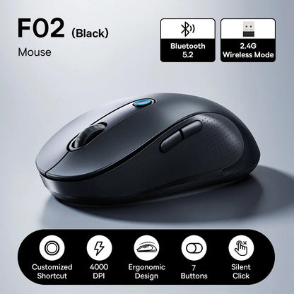 Baseus F02 Ergonomic Wireless Mouse with Bluetooth 5.2, 2.4G, 4000 DPI & 7 Silent Buttons