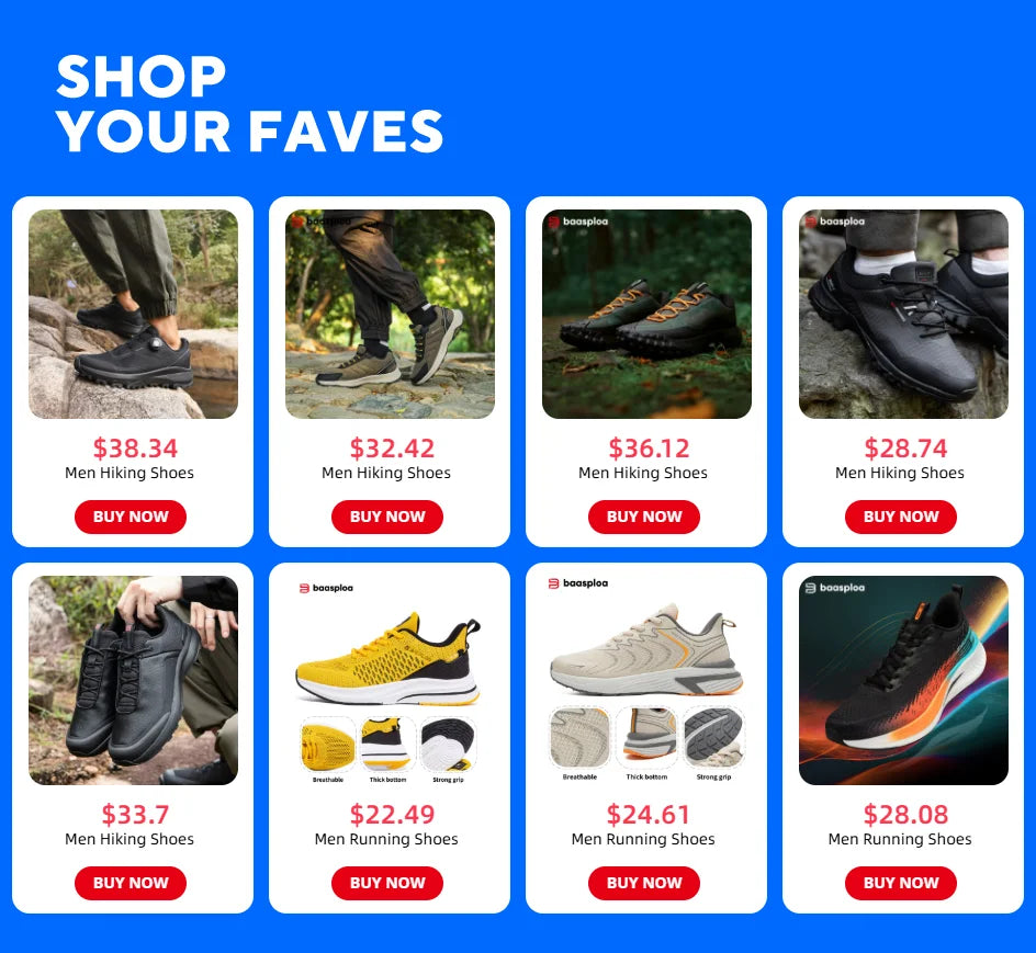 Baasploa Men Hiking Shoes High Quality Comfort Soft Waterproof Male Trekking Sneakers Resistant Non-slip Outdoor Climbing Shoes