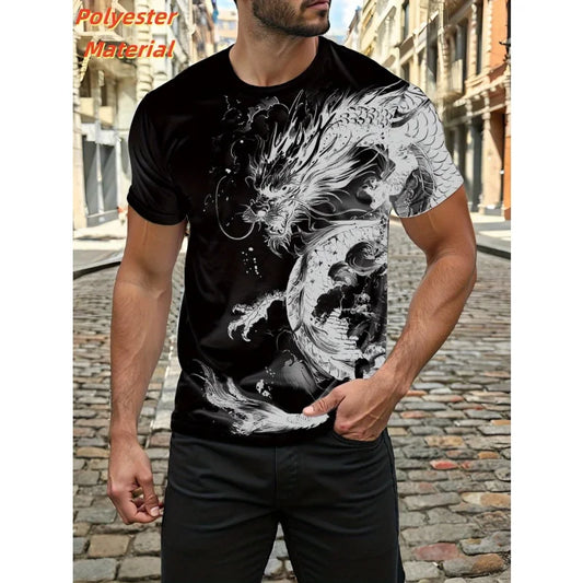 Vintage Chinese Dragon Men's T Shirt For Men Cool Animal Pattern 3D Print T-Shirts Summer Short Sleeve Tees Fashion Tops Tees