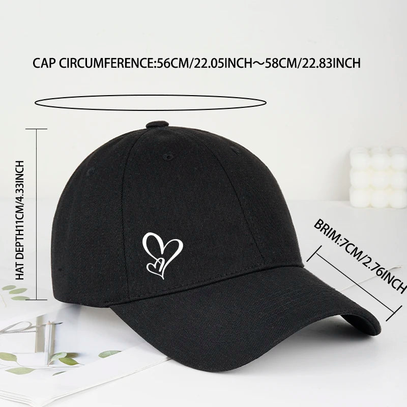 Casquette de baseball minimaliste à imprimé double cœur, pour femme et homme, souple et ajustable, style « dad hat », décontractée, sur le thème de l'amour, casquette de soleil