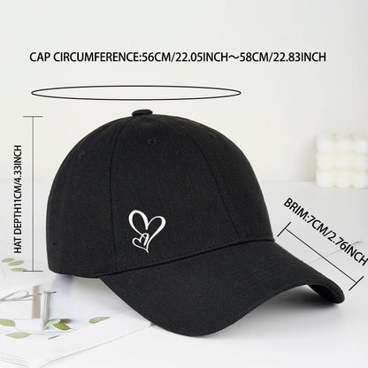 Casquette de baseball minimaliste à imprimé double cœur, pour femme et homme, souple et ajustable, style « dad hat », décontractée, sur le thème de l'amour, casquette de soleil