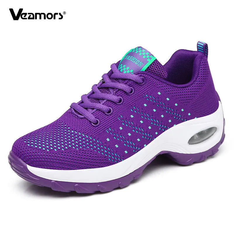 Adidași ușori de damă, la modă, pentru alergare, pantofi sport pentru activități în aer liber, pantofi de alergare confortabili din plasă respirabilă, cu pernă de aer și șireturi