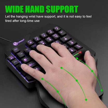 35keys One Handedly Single Hand Mini Gaming Keyboard USB Ultra-slim Wired Backlight Keyboard for Laptop Desktop PC Smartphone