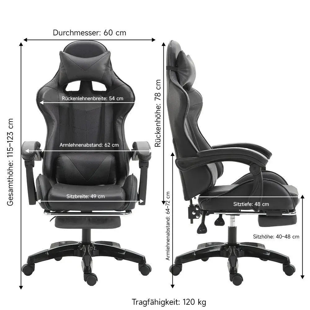 Ergonomic Gaming Chair, Office Chair, Height Adjustable, PU Leather Computer Chair, with Headrest and Lumbar Support, 360° Swivel