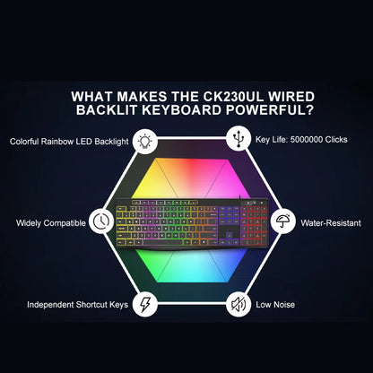 New Wired Light Backlit RGB Mute Keyboard Desktop Notebook Home Business For Office Ultra Thin USB office home