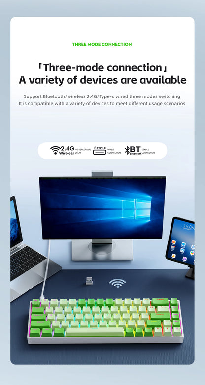 K68 68Key Wireless Mechanical Keyboard Tri-mode Connection, Full Key Hot Swap, RGB lighting Effects, L