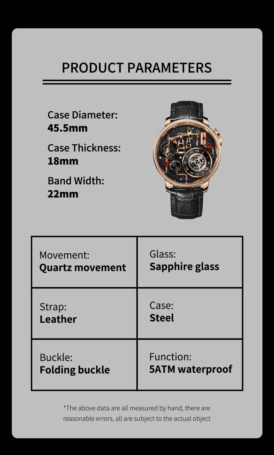 PINDU NEW TOP Quartz Watches Button oil Pump Business Men Wristwatches 45.5MM Sapphire Mirror Waterproof Leather Watch for Men