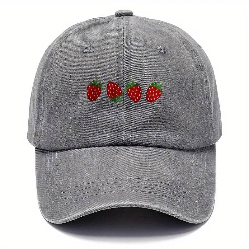 Strawberry printed baseball cap with adjustable sunshade, fashionable duckbill cap for both men and women, soft top design
