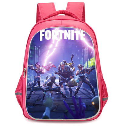 16" Fortnite Cartoon Red Backpack Unisex Dual Zipper Large Capacity School Bag Kids Bookbag Boys Girls Ages 5-8