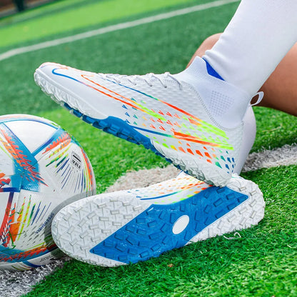 Double Star High-Top Soccer Shoes, Men's TF Turf Studs, Professional Training and Match Shoes for Boys, Teens, Kids, and Adults