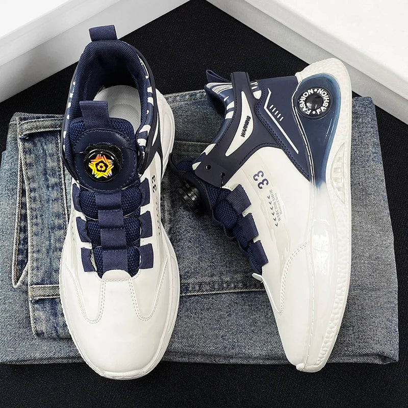 Men's Sneakers with Rotating Buckle Comfortable Non-Slip Lace-Up Durable Shoes for Outdoor Activities