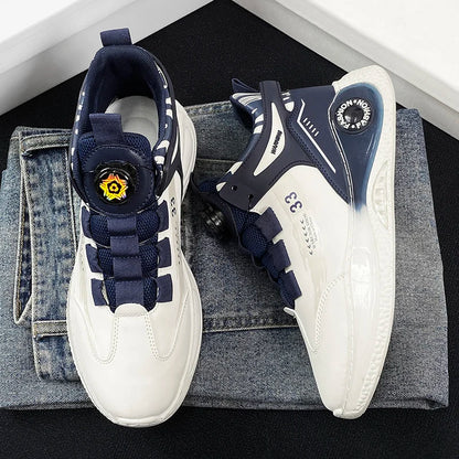 Men's Sneakers with Rotating Buckle Comfortable Non-Slip Lace-Up Durable Shoes for Outdoor Activities