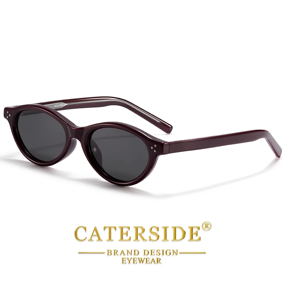 CATERSIDE Retro Oval Sunglasses for Women Men Tr Frame Acetate Pin Leg Polarized UV400 Protection Fashion Cat Eye Sun Glasses