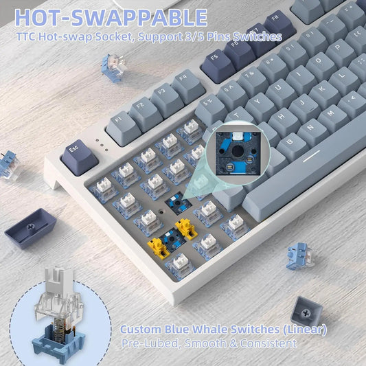 RK86 Wireless Mechanical Keyboard 75% TKL Tri-Mode Gaming Keyboard, Hot Swappable RGB Mechanical Keyboard with Gasket Mount, TFT Smart Display