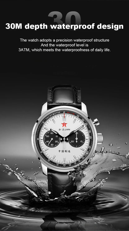 Red Star Panda Mens 1963 Chronograph Mechanical Wristwatch Seagull st1901 Movement Gooseneck 40mm Luminous Sapphire Pilot Watch