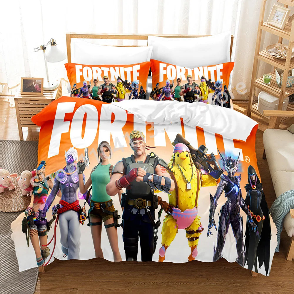 Battle Royale F-Fortnite 3PCS Bedding Set Kids Duvet Cover Quilt Pillowcase Double Size Victory Game Bedroom Linen Decoration