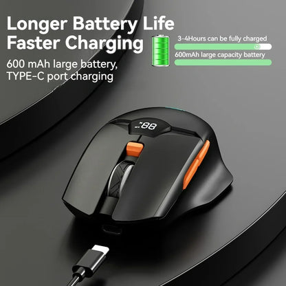 Bezprzewodowa mysz Bluetooth 2.4G z wyświetlaczem, akumulatorem 600mAh o dużej pojemności i cichymi przyciskami do gamingu oraz pracy biurowej