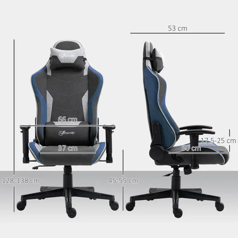Gaming Chair Reclining 150 °   With Rocking Function, in Linen Effect Fabric, 66X53X128-138 Cm, Gray