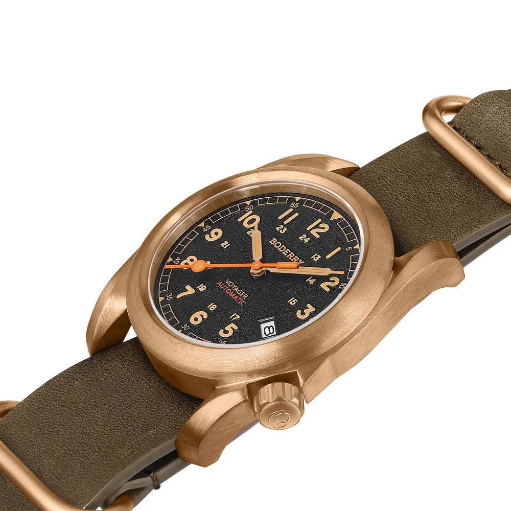 Relógio masculino Boderry Field Watches VOYAGER, caixa em bronze, mecânico automático, 100M impermeável, estilo militar, marca de topo