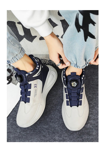 Men's Sneakers with Rotating Buckle Comfortable Non-Slip Lace-Up Durable Shoes for Outdoor Activities