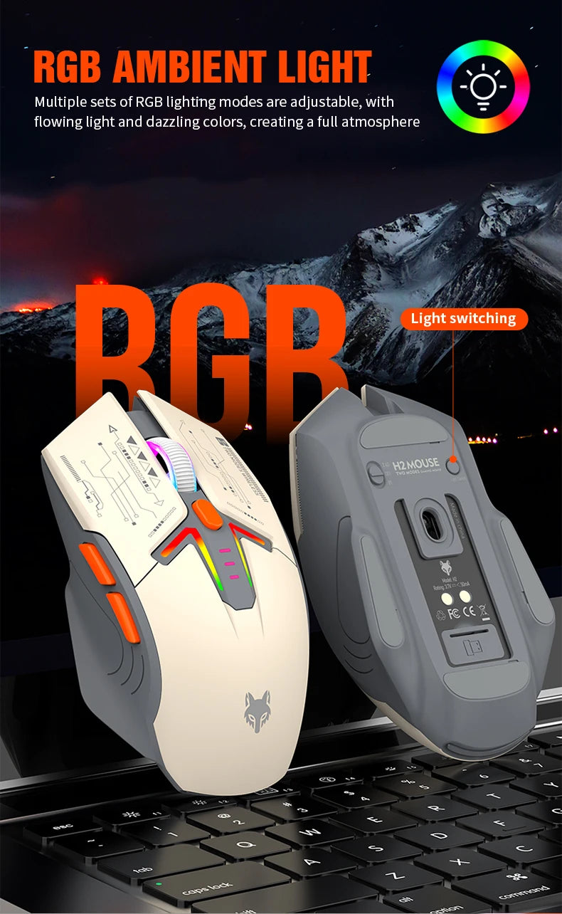 XUNSVFOX H2 langaton Bluetooth-kaksoistilahiiri RGB-valaistustehosteella kannettavalle, pelaamiseen ja toimistokäyttöön, magneettinen lataus