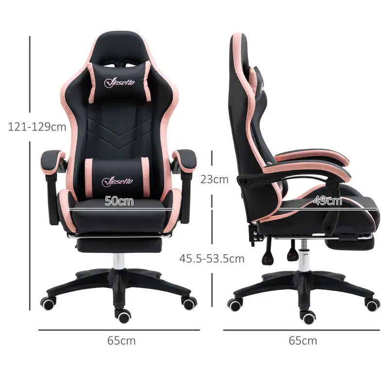 Adjustable Height Gaming Chair with Headrest, Ergonomic Gaming Chair with Footrest, PU Leather Computer Chair for Gaming Desk, Pink & Black