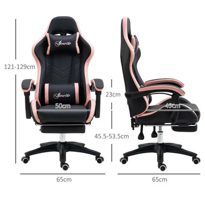 Adjustable Height Gaming Chair with Headrest, Ergonomic Gaming Chair with Footrest, PU Leather Computer Chair for Gaming Desk, Pink & Black