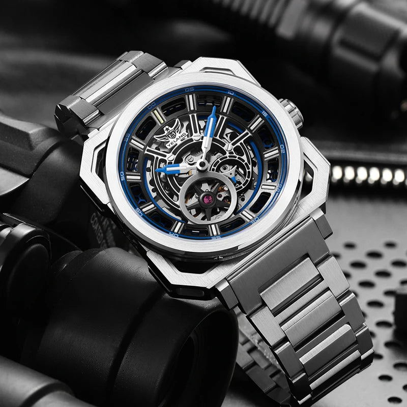 Yelang V1216 Men Watch Luxury Brand Watch 42mm Hollow Dial Japan MIYOTA 8N40 Automatic Movement 100M Waterproof Watch Luminous