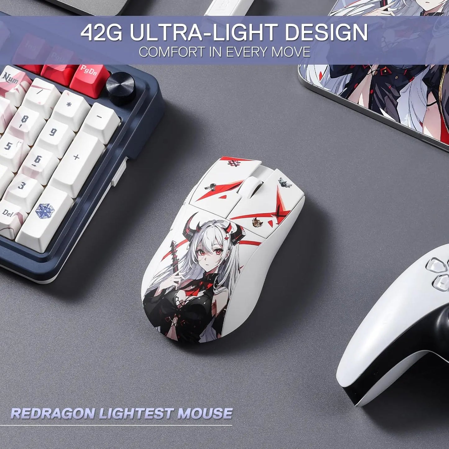Redragon M916AK PRO 3 módú anime gamer egér, 42G ultrakönnyű, 26K DPI, teljesen programozható gombokkal