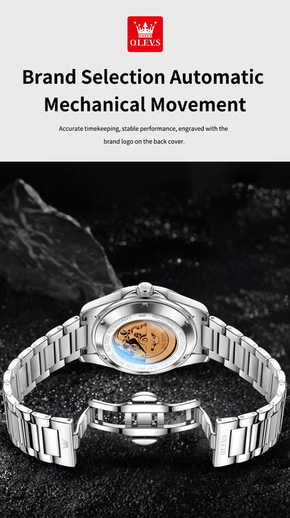OLEVS 7090 Mens Watch Luxury Original Automatic Mechanical Watch Chronograph Week Date Watches For Man Waterproof Luminous