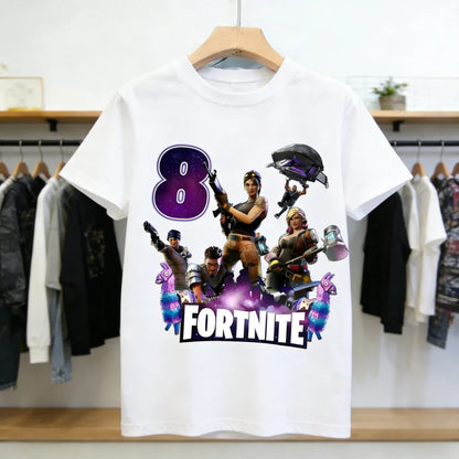 Fortnite Kinder-Geburtstagszahl-T-Shirt für Mädchen und Jungen, Sommerkleidung, Baby-T-Shirt aus Baumwolle, kurzärmliges Party-Oberteil, Geschenk für Kleinkinder