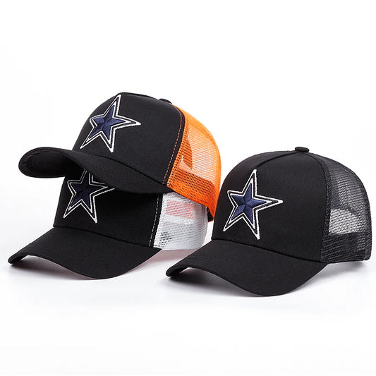 Simple symbol five-pointed star Embroidery outdoors  baseball cap Summer breathability Hip hop mesh cap trucker hat
