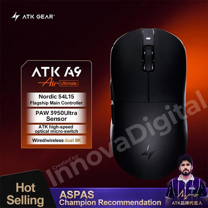 ATK Dragonfly A9 Ultimate Ασύρματο Gaming Mouse A9 Air PAW3950 Εξαιρετικά Ελαφρύ Εργονομικό Ποντίκι E-sports για Gamer FPS CSGO A9 Ultra