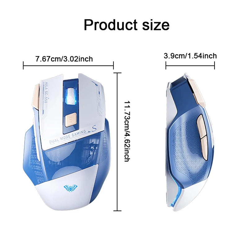 AULA SC550 žaidimų pelė, 2.4G belaidė makro pelė su RGB apšvietimu, ergonomiško dizaino e. sporto pelė, PC priedai