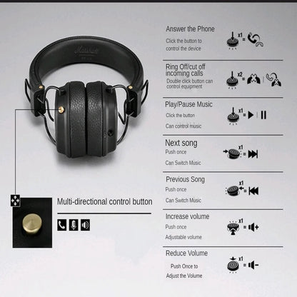 Marshall Major III Wireless Bluetooth Headphones – Deep Bass, Noise Cancelling, Foldable Over-Ear Headset with Microphone
