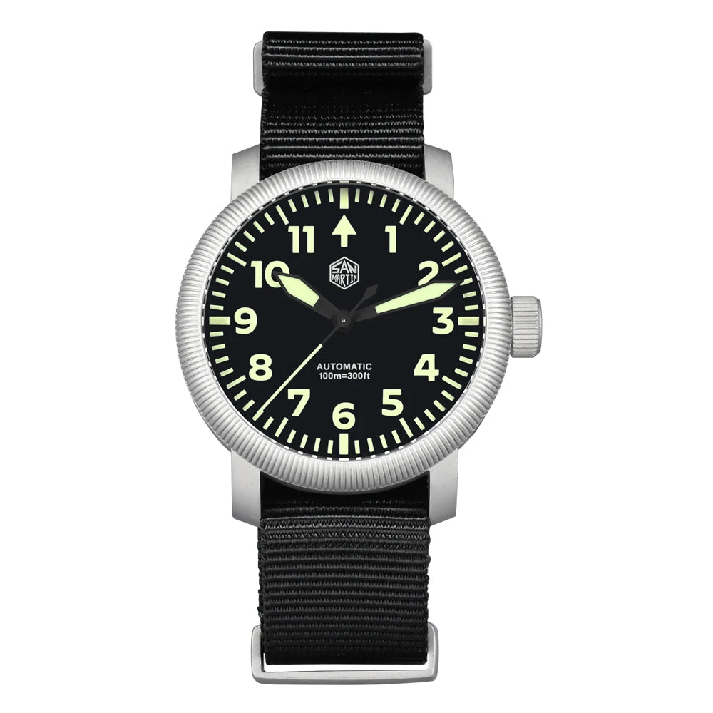 San Martin New 40mm Retro Pilot YN55 Automatic Mechanical Fashion Simple Style Men Wristwatch 100m Waterproof C3 Luminous SN0143