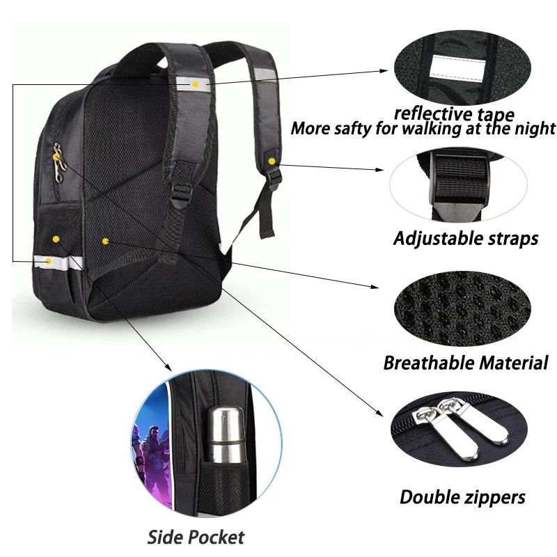 16 Inch Fortnite Cartoon Backpack Unisex for Boys Girls with Dual Zippers Large capacity lightweight student backpack