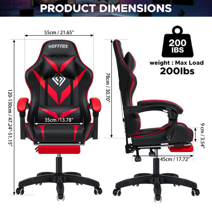 Gaming Chair with Massage Ergonomic Computer Chair Footrest and Lumbar Support Reclining PC Game Chair Adjust Armrest Headrest