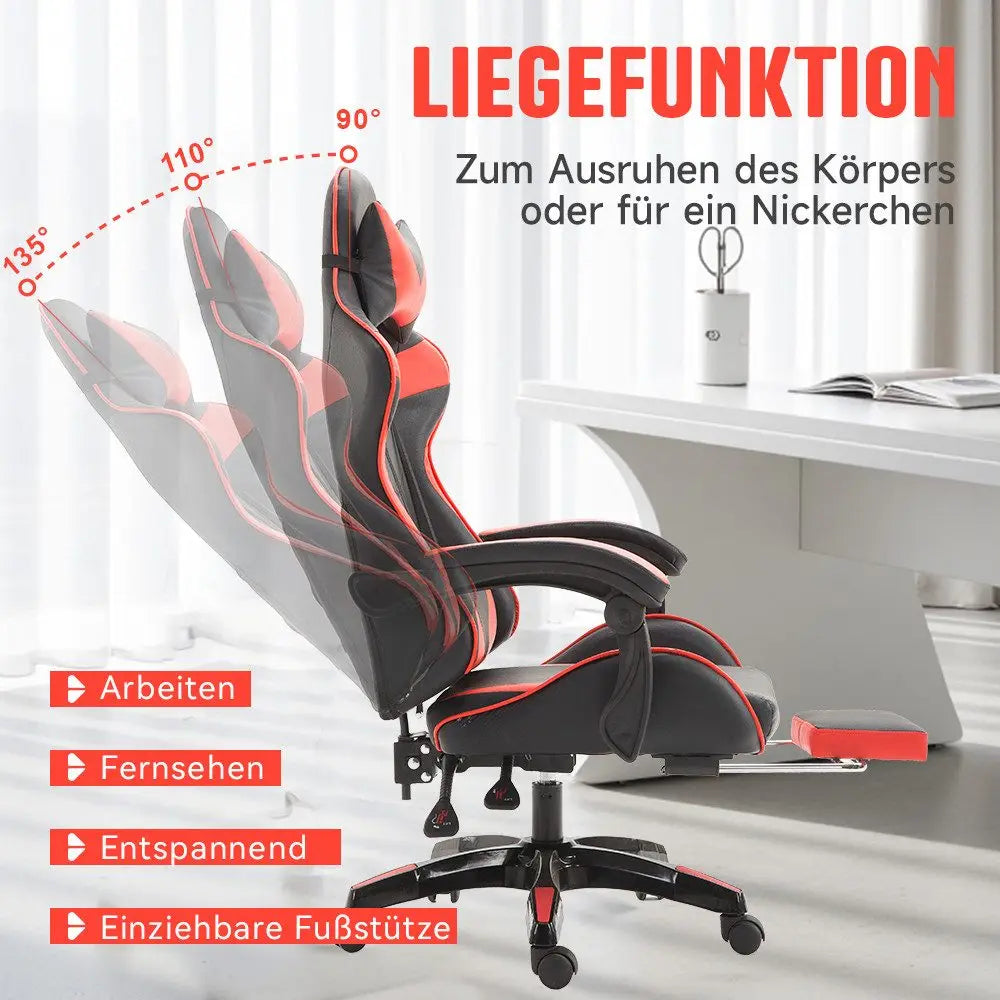 Ergonomic Gaming Chair, Office Chair, Height Adjustable, PU Leather Computer Chair, with Headrest and Lumbar Support, 360° Swivel