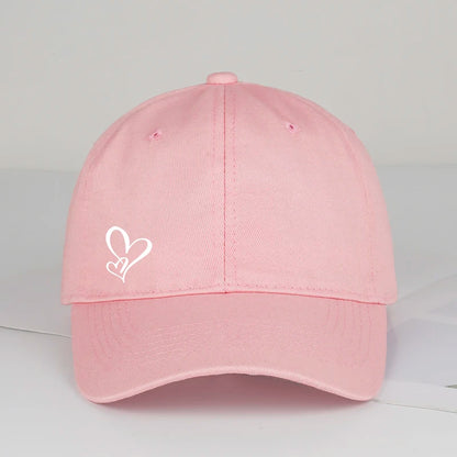 Casquette de baseball minimaliste à imprimé double cœur, pour femme et homme, souple et ajustable, style « dad hat », décontractée, sur le thème de l'amour, casquette de soleil